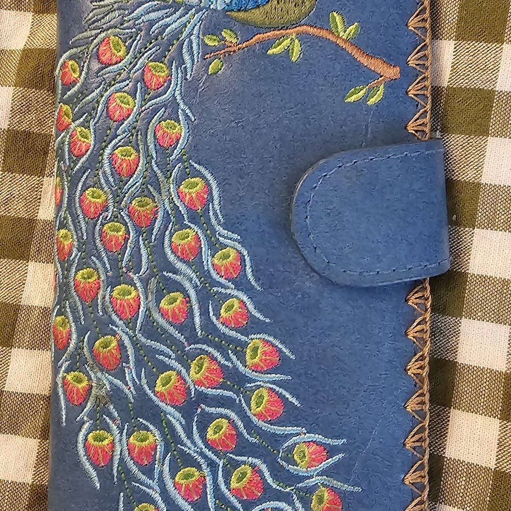 Embroidered Blue Peacock Wallet